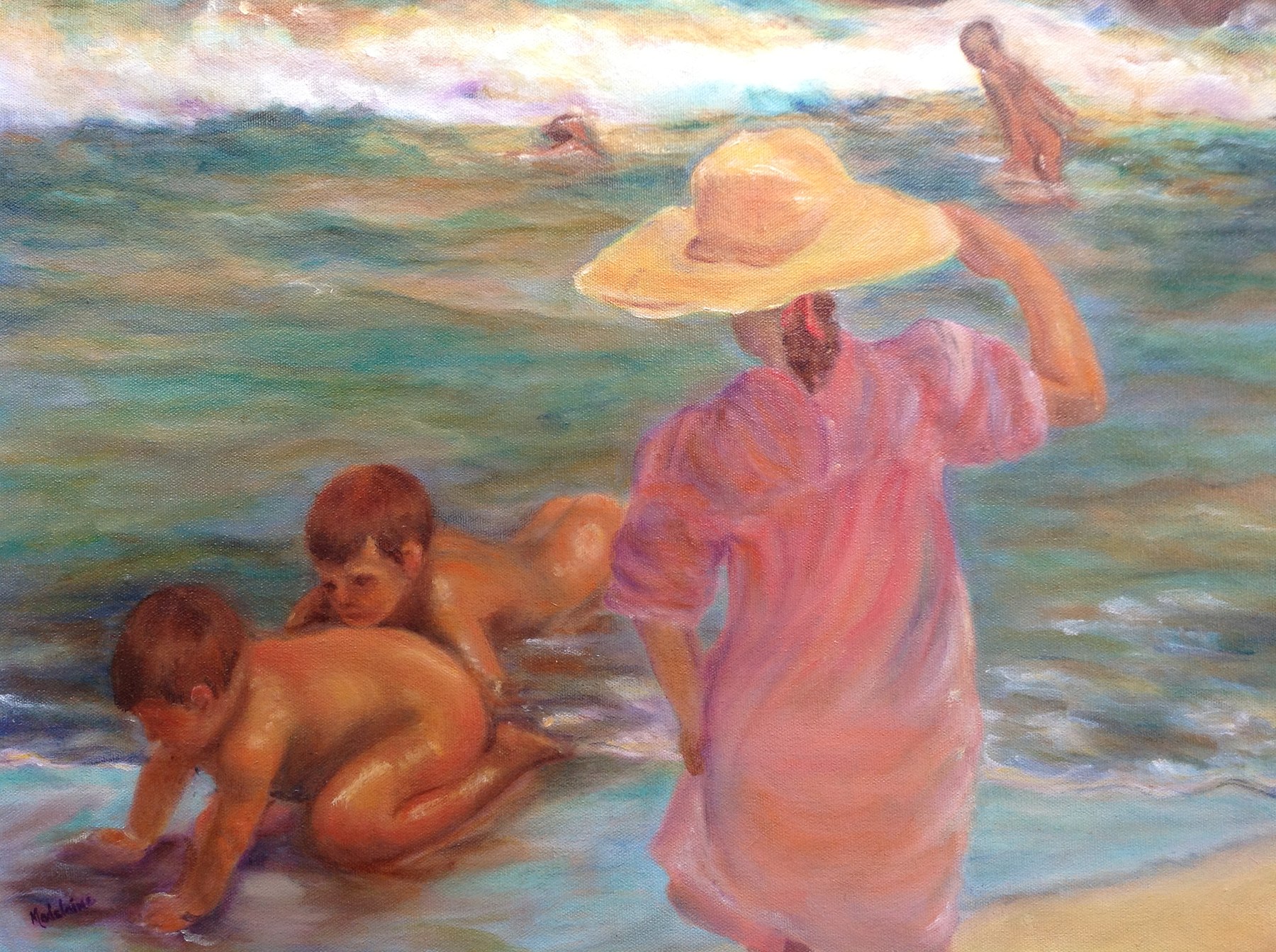 Painting: Women & children at beach